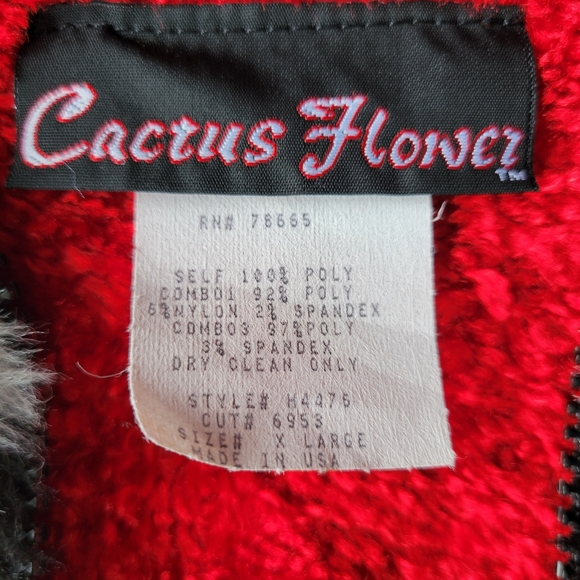 Cactus Flower red black and white zebra print fleece faux fur jacket size xl - Picture 5 of 10